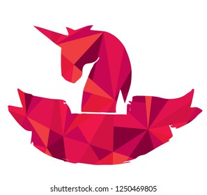 Vector Illustration of Unicorn Red Polygon Geometric Banner Logo For Isolated Graphic Design Outline, Sign, Symbol and more