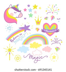 Vector illustration, unicorn set