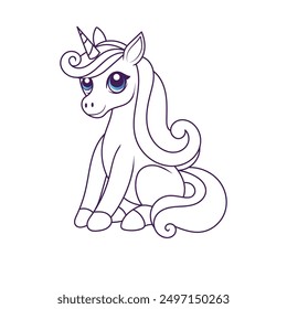 Vector illustration of a unicorn sitting down. Ideal for logos, branding, children’s books, fantasy illustrations, posters, social media graphics, and marketing materials.