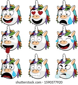 vector illustration of unicorns emoticons
