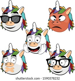 vector illustration of unicorns emoticons