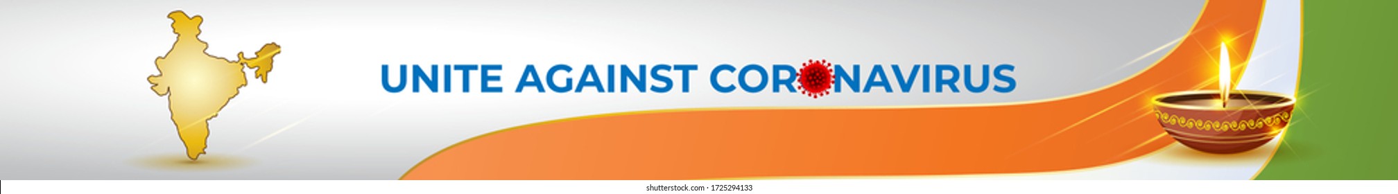 vector illustration for unite against global attack of deadly virus corona virus, illustration is showing India map & diya with Indian flag background