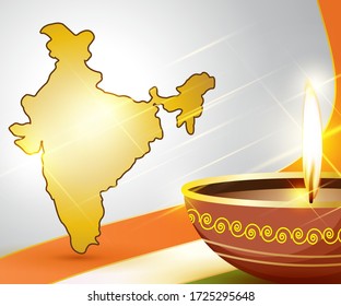vector illustration for unite against global attack of deadly virus corona virus, illustration is showing India map & diya with Indian flag background