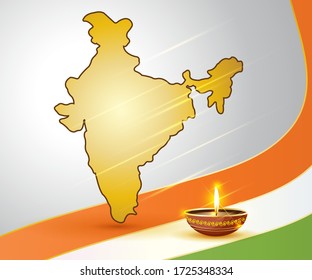 vector illustration for unite against global attack of deadly virus corona virus, illustration is showing India map & diya with Indian flag background