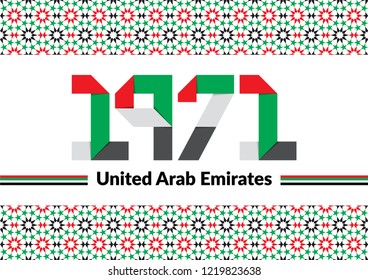 Vector illustration of United Arab Emirates Flag Inspired Art for The National Day Celebrations with 1971 text illustrated as origami text svg