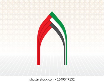 Vector illustration of United Arab Emirates Flag Inspired Art for The National Day Celebrations with an arch in flag colors