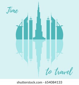 Vector illustration of United Arab Emirates skyscrapers silhouette. Dubai buildings. Design for banner, poster or print.
