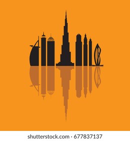 Vector illustration of United Arab Emirates skyscrapers silhouette. Dubai buildings and symbol. Design for banner, poster or print.