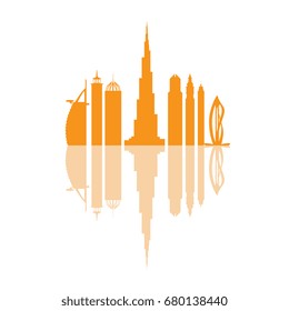 Vector illustration of United Arab Emirates skyscrapers silhouette. Dubai buildings and symbol. Design for banner, poster or print.