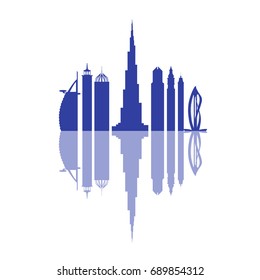 Vector illustration of United Arab Emirates skyscrapers silhouette. Dubai buildings and symbol. Design for banner, poster or print.