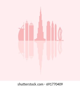 Vector illustration of United Arab Emirates skyscrapers silhouette. Dubai buildings and symbol. Design for banner, poster or print.