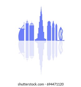 Vector illustration of United Arab Emirates skyscrapers silhouette. Dubai buildings and symbol. Design for banner, poster or print.