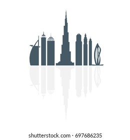 Vector illustration of United Arab Emirates skyscrapers silhouette. Dubai buildings and symbol. Design for banner, poster or print.