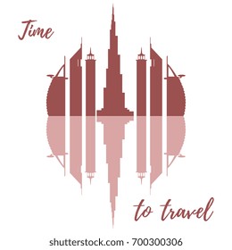 Vector illustration of United Arab Emirates skyscrapers silhouette. Dubai buildings. Design for banner, poster or print.