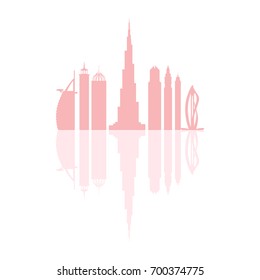 Vector illustration of United Arab Emirates skyscrapers silhouette. Dubai buildings and symbol. Design for banner, poster or print.
