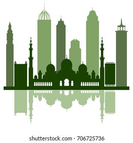 Vector illustration of United Arab Emirates skyscrapers silhouette. Dubai and Abu dhabi buildings. Design for banner, poster or print.