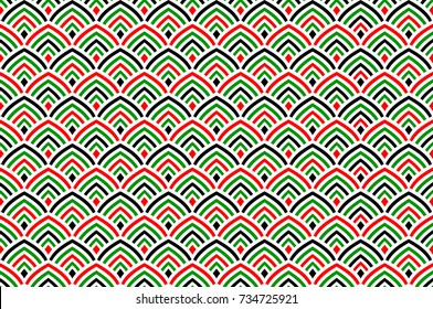 Vector Illustration of a United Arab Emirates Flag Colors inspired Seamless Geometric Background
