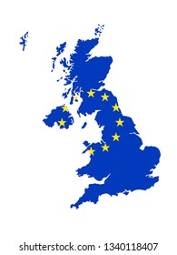 vector illustration of United Kingdom map with European Union flag 