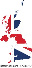 ilustración vectorial del mapa del Reino Unido con bandera