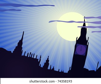 Vector illustration of United Kingdom in the nighttime