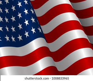 Vector illustration of United States of America  realistic flag. 