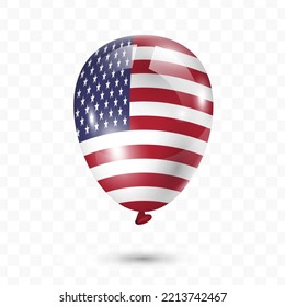 Vector Illustration Of United States Of America Country Flag Balloon On Transparent Background (PNG). Flying Flag Balloons For Independence Day Celebrations.