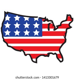 Vector illustration of the United States with flag icon or symbol