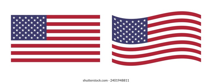 Vector illustration of the United States flag, flat and wavy