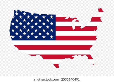 Vector illustration of United States flag in United States map shape on transparent background