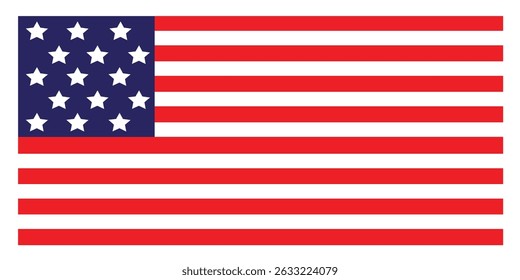 Vector illustration of the United States flag best for Independence Day, patriotic events, 4th of July celebrations, political graphics, national holiday designs, government and educational materials.