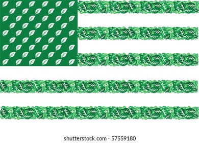 Vector illustration of the United States flag made up of tree leaves in different shades of green