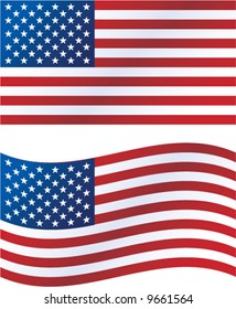 Vector illustration: United States flag, includes waving version