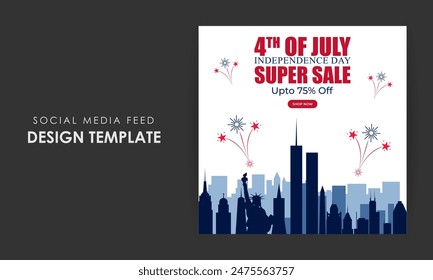 Vector illustration of United States Independence Day Sale social media feed template