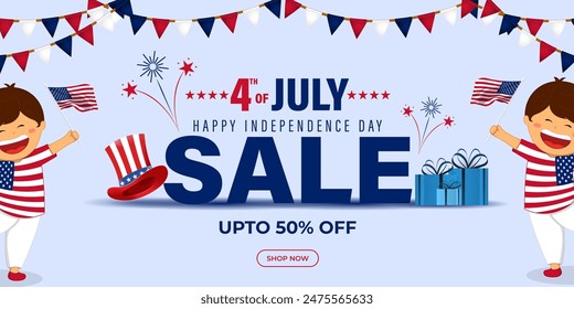 Vector illustration of United States Independence Day Sale social media feed template