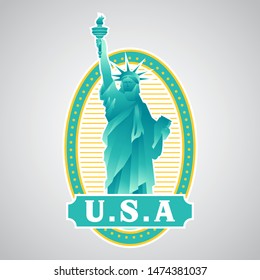 vector illustration of united states, liberty statue. travelling stickers with world's famous landmarks and tourist destinations elements. modern flat design. travel concept vector illustration
