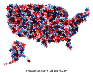 Vector illustration of the United States map filled with red, white, and blue stars, symbolizing the 2024 election.