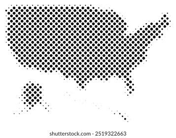 Ilustração vetorial do mapa dos Estados Unidos em meio-tom pontilhado estilo, mostrando elementos de design abstrato.