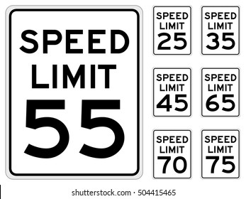 Vector illustration of a United States speed limit road sign, in a variety of speeds.