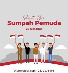 vector illustration :"Unity in Diversity: Celebrating Indonesian Youth Pledge Day" Translate : "Bhineka Tunggal Ika:  Hari Sumpah Pemuda Indonesia" Suitable for greeting card, poster and baner"