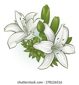 Vector illustration. Universal arrangement of flowers lilies