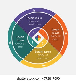 Vector illustration universal flat template elements Infographics conceptual cyclic process 4 positions possible to use for workflow, banner, diagram, web design, timeline, area chart,number options
