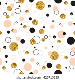 Vector illustration of Universal Modern Stylish seamless Template with Golden Geometric Glitter Dots, Line Circle. Creative Wedding, Anniversary, Birthday, Valentines Day, Party Invitations background