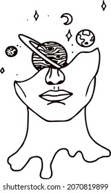 Vector Illustration of the universe in head, Space Mind, Half face with planets. Designs for clothes, vinyls, t-shirts, mugs, caps and others