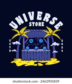 vector illustration universe store tshirt printing, poster design, totebag design, streetwear design, hoodie design