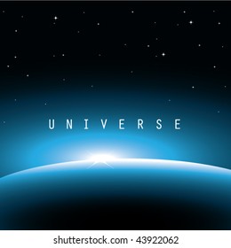 vector illustration of universe-blue light rising above earth