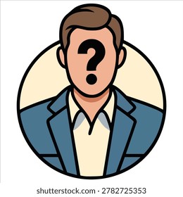 Vector illustration of unknown person concept with faceless man and question mark symbol on white background