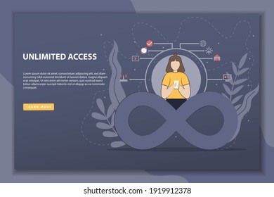 Vector illustration Unlimited access concept landing page with character. Good for campaign website homepage landing page template with filled color modern flat style design