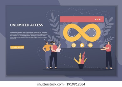 Ilustración vectorial Página de inicio de concepto de acceso ilimitado con carácter. Es bueno para la página de inicio del sitio web de campaña plantilla de página de inicio con color relleno diseño de estilo plano moderno