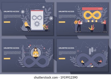 Vector illustration Unlimited access concept landing page with character. Good for campaign website homepage landing page template with filled color modern flat style design
