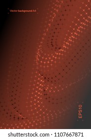 Vector illustration of unordinary beautiful geometric background. Bright abstract design with wave figures from cross. Extraordinary futuristic picture. Multicolored gradient with taupe and brown.